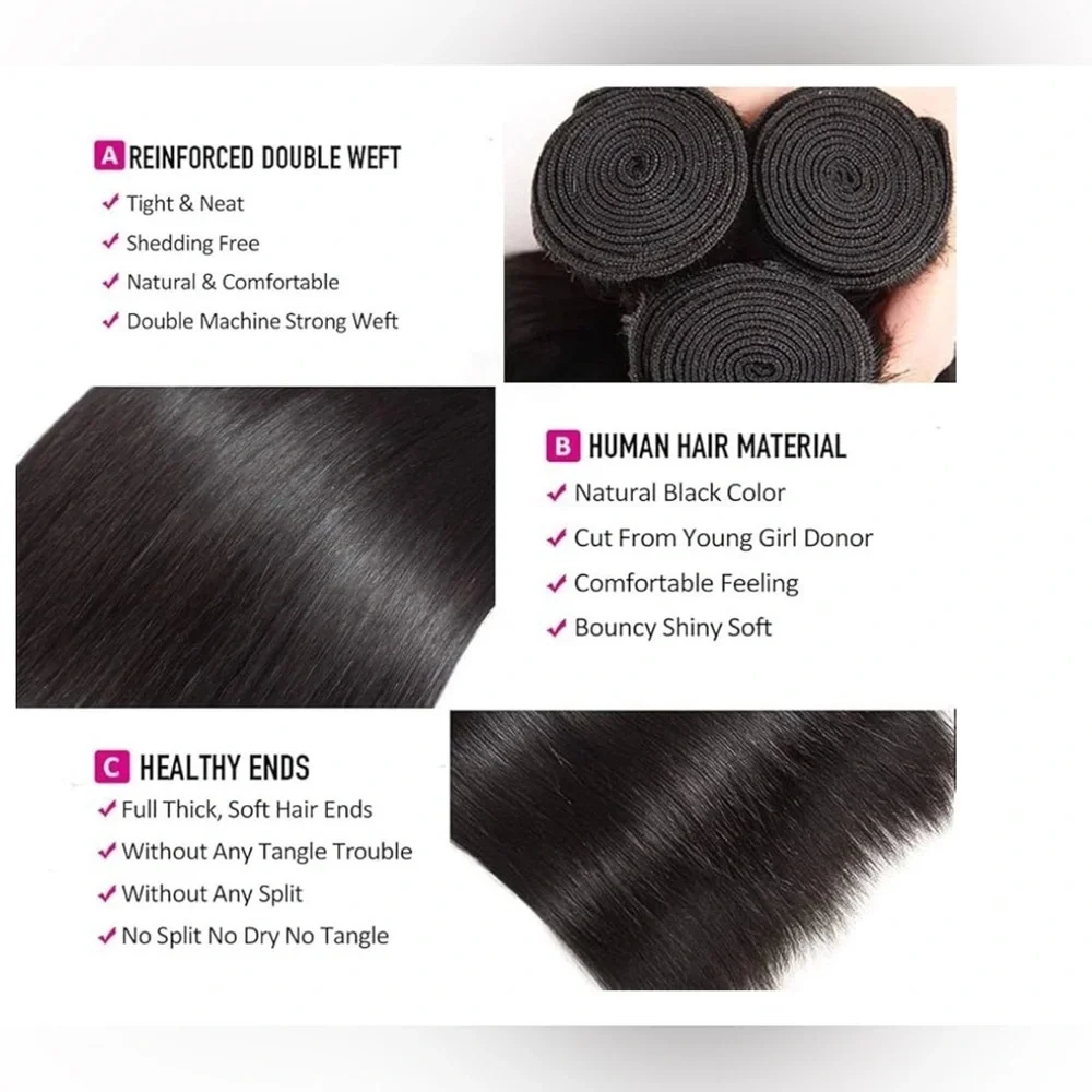 20 In Human hair Blend - Black straight Bundles three pieces